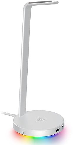 Razer Base Station V2 Chroma (Mercury) - Headset-Ständer mit USB-Hub und RGB-Beleuchtung (mit 7.1 Surround Sound, Integrierter Kopfhörer-Halter, rutschfester Standfuß) Weiß