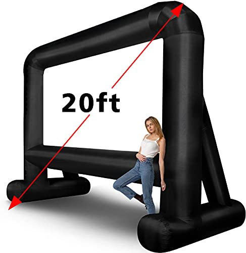 OUTTOY 20 Feet Inflatable Movie Screens Blow Up Mega Movie Screens, Inflatable Theater Projector Screen Outdoor with Quiet Blower and Carry Bag - Supports Front and Rear Projection