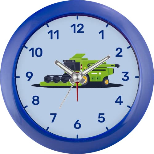 Eurotime Wecker für Jungen mit Mähdrescher, Blau, Kinderwecker, Kunststoffgehäuse und Kunststoffglas, 22157-08