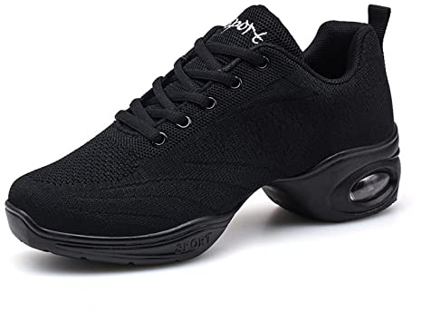 Scarpe Jazz da donna con lacci da ballo scarpe da ginnastica da donna suola divisa cuscino d'aria moderne scarpe da ballo piattaforma, nero 2, 41 EU