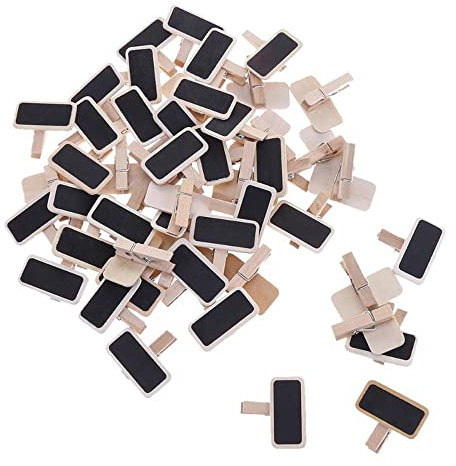 Axinyue 50pcs Mini Tableau Noir Bois en Bois,Tableau avec Pince Tableaux Clip,Mini MéMo Ardoise, XY00009, Länge 4 cm Breite 2 Dicke 0,2