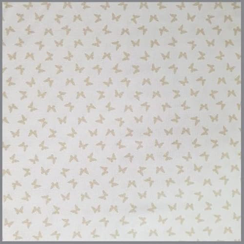 DEDEKA-Stoffe Piquet BaumwollstoffLittle Butterflies 100% Baumwolle (Mini Schmetterlinge weiss-beige)