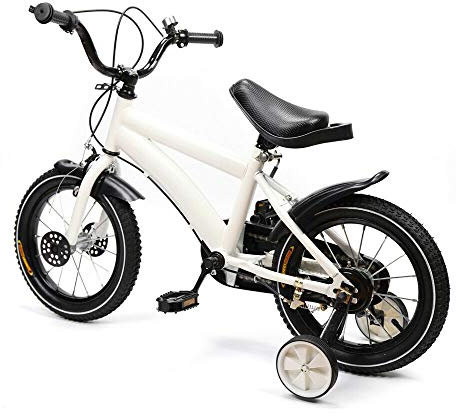 Yolancity 14 Zoll Kinderfahrrad Jungen Mädchen BMX Stil Kinder Fahrrad mit Stützräder Outdoor Übung Kinder Fahrrad, Geschenk für 3, 4, 5, 6 Jahre Kinder (Weiß)