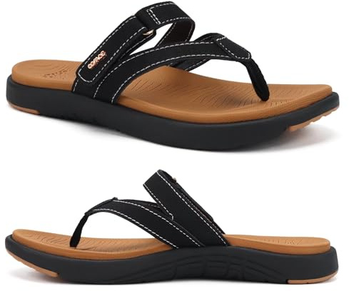 COFACE Dammode ortopediska flip-flops dam dra på lätt atletisk yogamatta kudde stringsandaler med bekväm plantar fasciit bågstöd, Svart brun, 42 EU