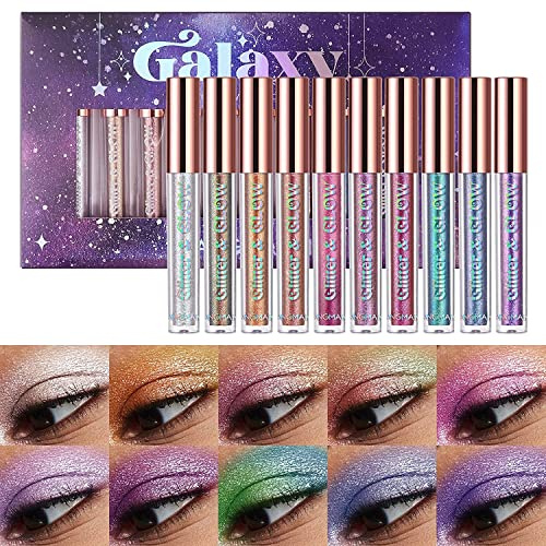 10 Farben flüssiges Lidschatten Set Liquid Chameleon Eyeshadow Metallic Eyeshadow Smokey Eye Looks Waterproof Long Lasting Quick Drying Eye Shadow Make up Kits (#B 10 Colors)