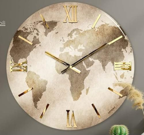 Generico Orologio da Parete, Soggiorno, Cucina, Moderno,Effetto marmo, Base legno, Lavorazione a resina, Numeri a rilievo, Diametro disponibile 40/60/80/100 cm, Made in Italy (60, Terra)