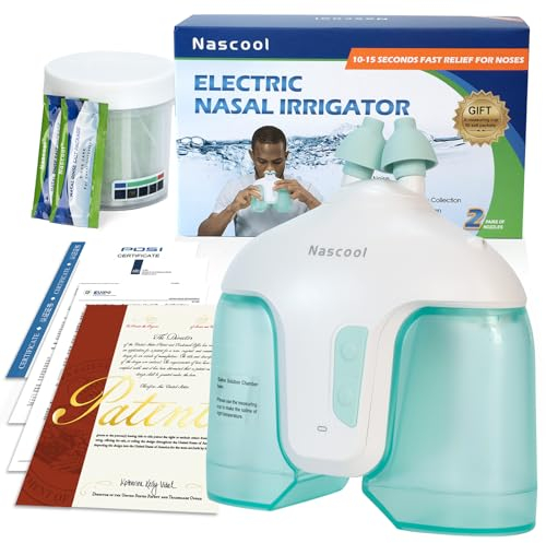 Nascool Système d'irrigation nasale électrique pour soulager les symptômes des sinus adultes avec 50 paquets de solution saline (vert)