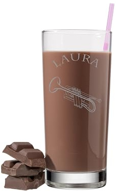 Graviertes Glas mit Trompete und Namen - einzigartige Geschenkidee für Musiker - kratz- und spülmaschinenfeste Gravur - Fassungsvermögen: 480 ml
