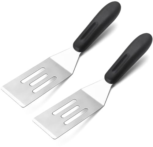 【2 Pack】 Small Metal Spatula Set, Mini Stainless Steel Serving Spatulas for Kitchen Use, Ideal for Flipping Pancake, Brownie, Cookie, Cake, Egg – Professional Cooking & Baking Utensil