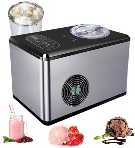 Macchina Per Gelato, Macchina Per Gelato Automatica Domestica In Acciaio Inossidabile, Display Lcd, Fusto Da 1,5 Litri E Pala Di Miscelazione Rimovibile, 3 Modalità (Frappè, Gelato Morbido/Duro)