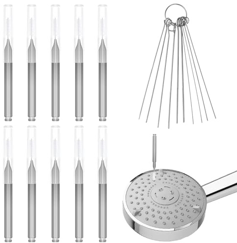 10pcs Shower Head Cleaners, with 10pcs Steel Picks Anti-Clogging Shower Head Cleaning Brush Tiny Crevice Cleaner Tool for Small Holes Gaps Nozzle Window Slot Household Bathroom (Gray)