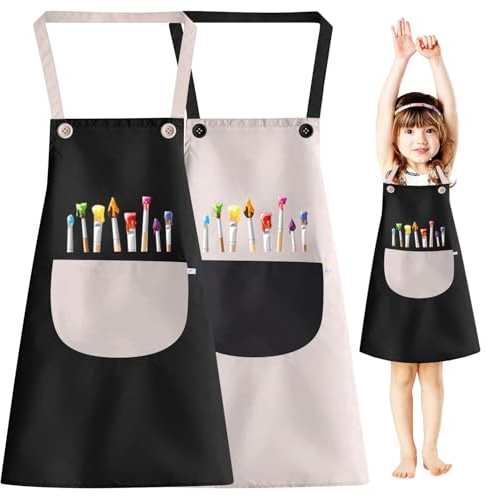 RCYHCY Malschürze Kinder, 2 Stück Malerkittel für 6-12 Jahre Mädchen Junge Wasserdicht Malkittel Bastelschürze mit Big Taschen für Schule Kunst Malerei Kochen