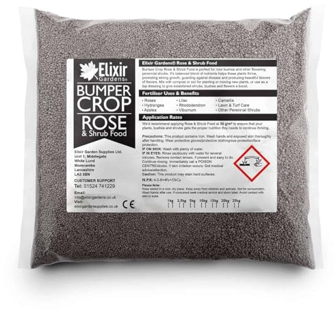 Elixir Gardens Bumper Crop Rose & Shrub Food | N.P.K: 4-3-8+8Fe | Granular Perennial Flower & Bush Fertiliser with Added Iron & Magnesium for Top Dressing & Planting | 15kg Bag