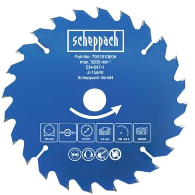 Scheppach Kreissägeblatt Ø 165 x 20 x 1 x 1,6 mm | Z 24 | Handkreissägeblatt | für Scheppach Akku-Handkreissägen C-HCS165-X + BC-HCS165-X