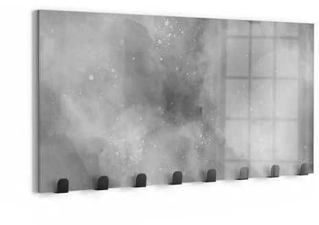 DEQORI Wandgarderobe Glas & Metall | Motiv Nebel und Sterne | 60x30 cm | Design Haken-Leiste modern | Garderoben-Paneel für Flur, Wohnzimmer & Schlafzimmer | magnetisch & beschreibbar