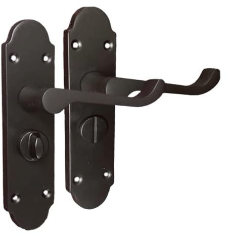 Epsom Door Handle Matt Black Door Handles Set (Privacy Lock) Sets. Victortian Door Handles Door Handles Internal for Interior Doors Internal Door Sets (Pair of Privacy Bathroom Handles)