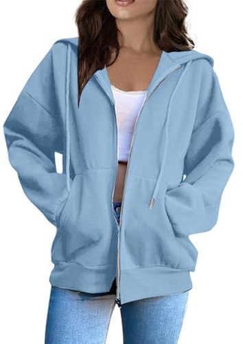 Trainingsjacke Damen Kapuzenpullover Reißverschluss Sweatjacke | Zipper Sweatshirt Einfarbig Kapuzenjacke Langarm Sport Style Casual Basic Hoodies mit Taschen
