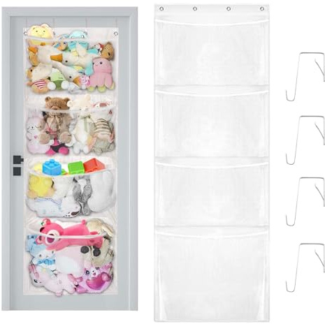 WhizNook Gosedjur, förvaringsdörr, hängande organisatör med 4 fickor, förvaring, gosedjur, gosedjur, organisatör, gosig leksak över dörren, hängande organisatör, för barnrum, sovrum