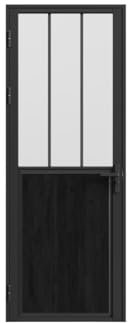 Vente-unique - Bloc porte réversible en aluminium et verre trempé dépoli style atelier - H204 x L93 cm - Noir - ERMELO