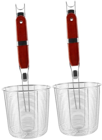 IMIKEYA Colador De Malla Tipo Araña Para Fideos Acero Inoxidable 12,5 Cm Mango Largo De Madera Skimmer De Bolas De Masa Hervida Utensilios Cocina Hogar Restaurante 2 Piezas
