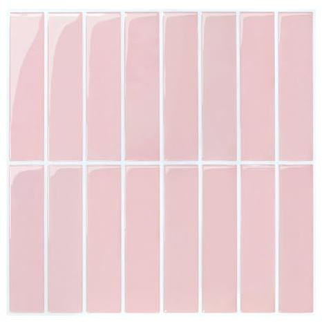 Commomy 3D Fliesenaufkleber Klebefliesen Küche Bad Rosa Vinyl Fliesen Selbstklebend Küchenrückwand Metro Wandfliesen Selbstklebend Fliesenfolie (10 Stück, 30.5 x 30.5 cm) | Vinyl-Fliesen, selbstklebend, für Küche, Metro, 3D, wasserdicht, 30,5 x 30,5 cm, Rosa