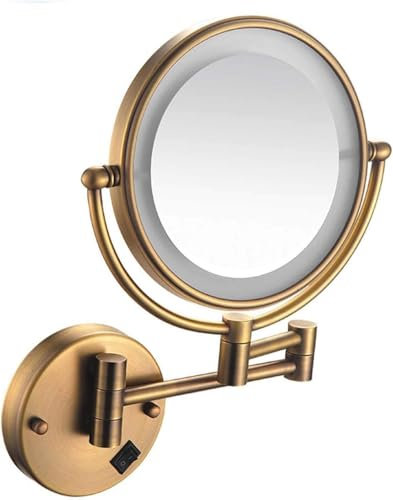 LED Wall Mounted Makeup Mirror with Adjustable LED Light and Touch Screen 1X & 3X/5X/7X/10X Magnification 360 Degree Rotation Double Sided LED Lighted Vanity Mirror for Bathroom Green Bronze