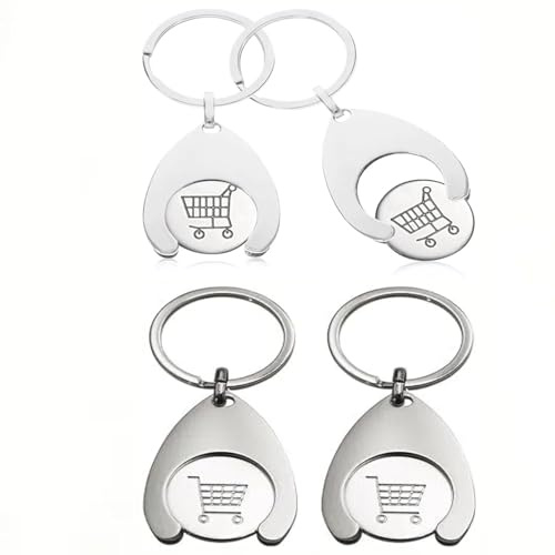 Jetons de Caddie,Porte-clés de Voiture,Jetons de Chariot,Lot de 4 Porte-clés en Métal pour Chariot de Courses Accessoires de Caddie Porte-clés Pratiques au Design élégant