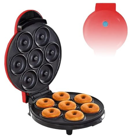 Non Stick 7-hole Electric Mini Donut Maker Machine for Home Breakfast - Small Snack Machine for Delicious Snacks and Desserts