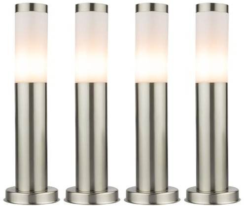 Sockelleuchte Außen Außenleuchte Stehlampe Aussen Sockellampe Edelstahl silber, opal, 1x E27 Fassung, DxH 7,6x45 cm, 4er Set