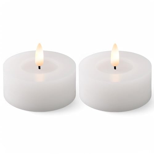 MIJOMA LED-Echtwachskerze mit realistischer Flamme, Timer und batteriebetrieb | Indoor LED-Kerze mit warmweißem Licht | Natürliche Optik (Weiß - Teelichter, Ø7cm x 6cm)
