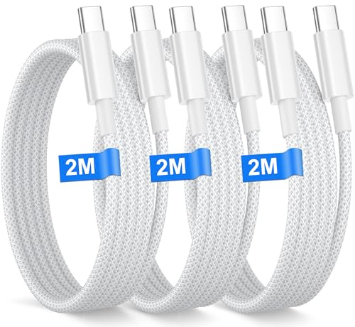 Cable iPhone 16 17 [2M/Lot de 3], 60W Câble USB C vers USB C pour iPhone 17/16/16 e/16 Pro/16 Plus/15/15 Pro/15 Pro Max, iPad Pro/Air/Mini, Macbook, Cable USB C Charge Rapide Nylon Tressé USB C Cordon