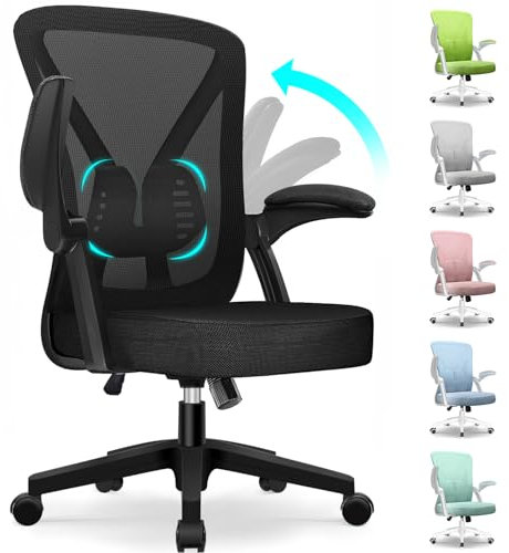 Hinonde Bürostuhl,Schreibtischstuhl mit Hochklappbare Armlehnen und Wippfunktion,360°Drehstuhl,Höhenverstellbarer Bürostuhl ergonomisch Home Office Stuhl mit Atmungsaktivem Netz,Bis zu 150kg