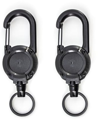 2 Pcs Retractable Keychain, Retractable Keyring, Key Chain - Heavy Duty 23.6 Steel Cord Badge Reel for ID Cards, Security Pass & Outdoor Use with Secure Locking Clips (Black)