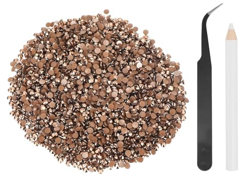 sourcing map 5000 diamantes de imitación de resina con parte trasera plana, SS12 de 3 mm, gemas de brillo redondas a granel con herramientas de recogida para manualidades, vasos, tazas, ropa, oro rosa