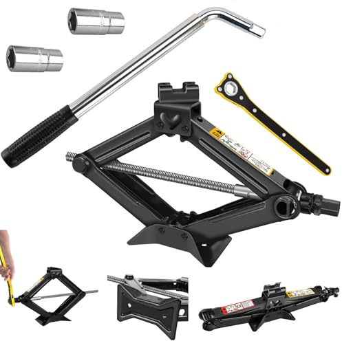 2Ton(4,409 lbs) Car Tyre Changing Tools Kit Upgrade Universal Scissor Jack with Extendable Lug Wrench, Labor-Saving Ratchet Wrench, Standard Sockets 17/19mm, 21/23mm, for Auto Cars SUV Sedans, Black