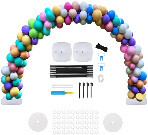 Reusable Balloon Arch Stand Kit Full Set with 200pcs Balloons included and Water Fillable Base,Adjustable Balloon Arch Frame 10FT Wide & 9FT Tall for Outdoor Indoor Party Wedding Birthday Baby Show