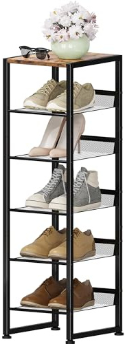 Vertikales Schuhregal mit 6 Ebenen, Eck-Schuhaufbewahrung, Organizer, schmaler Schuhturm für 6 Paar, platzsparend, stabiles Metall-Schuhregal, verstellbar, freistehend, für Eingang, Flur, Wohnzimmer