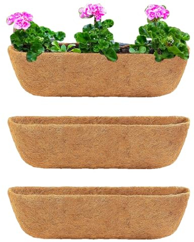 Hummcqit 3 Pack Trough Coconut Liners, Breathable Natural Coconut Liners for Wall Planter, Window Basket Deck Railing Planter (3,48in)