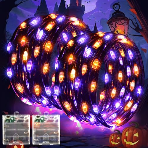Lincentra Halloween Decoration Lights, 2 Pack 5M 50LED Orange Purple Halloween Fairy Lights Battery Operated with Timer, IP65 Waterproof String Lights for Autumn Party Decorations, Home, Xmas, Garden