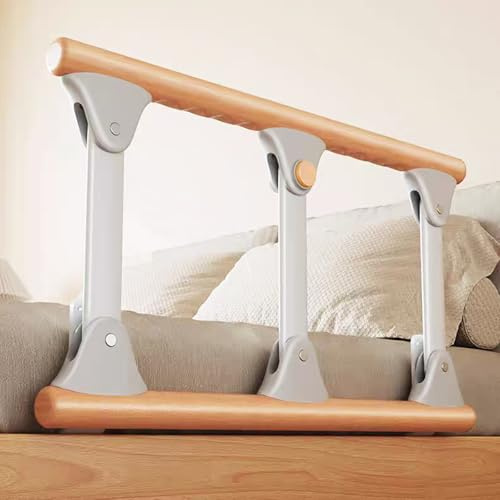 Heuffe Sponda Letto Anziani Pieghevole Anticaduta | Barriera di Sicurezza Regolabile | Supporto Flessibile per Sedersi/Alzarsi | Adatta Anziani,Disabili-Legno