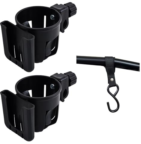 2pcs portavasos Carrito Bebe con 1 Gancho, portavasos Giratorio 360°, portavaso Universal para cochecitos, Apto para sillas de Ruedas, cochecitos, Bicicletas y portavaso de café