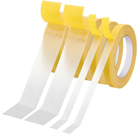 PATIKIL 4 Roll Fabric Tape, Carpet Tape Double Sided Heavy Duty Sticky Mesh Tapes 32.8ft for Carpet Floor Wall Photo DIY Crafts Clothes Pasting Mounting, Yellow, 15mm 30mm