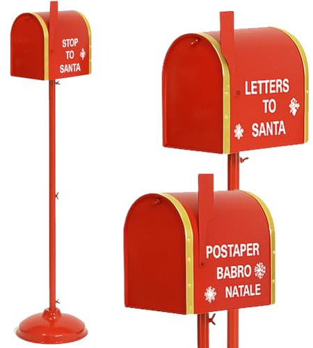 BAKAJI Cassetta Postale Natalizia per Letterina di Babbo Natale Altezza 110 cm, Buca delle Lettere Decorazione Natalizie in Metallo 3 Stampe Assortite Casualmente, Ideale per Casa, Vetrine, Negozi