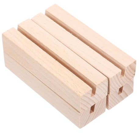BESTonZON Holz Kartenhalter 4 Stück mit 5mm Schlitz Tischkalenderhalter und Fotohalter für Postkarten 10X3X2cm Robust und Vielseitig für Büro und Wohnräume