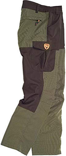 WORKTEAM Pantalón de Caza Impermeable Oxford con Refuerzo Ripstop Antiespinos, Multibolsillos, Forro Interior y Cintura Elástica, Resistente para Monte y Outdoor, Hombre Verde Caza+Marron XXL