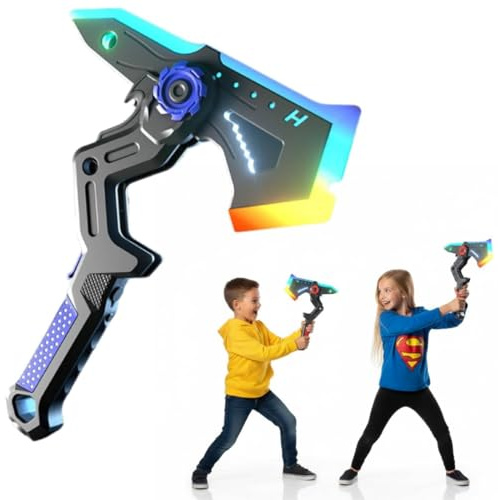 Espada y hacha iluminada 2 en 1, sable de luz y hacha, espada de juguete para vestir con luces LED intermitentes, con efecto de pulverización, cosplay, rave, accesorio de Halloween y coleccionable