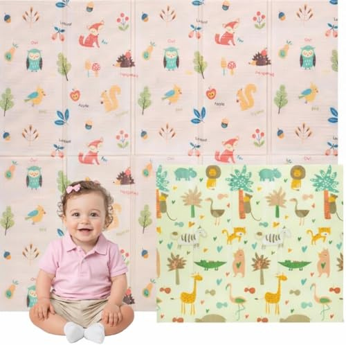 Edibaby, Tappeto Gioco Bambini, 180 x 150 cm, Spessore 1 cm,Tappeti Neonato in XPE Imbottito, Reversibile e Pieghevole, Attività per Cameretta (Native | 180x150 | 1 cm)