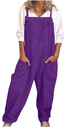 Women's Linen Jumpsuit Summer Linen Spaghetti Straps Sleeveless Playsuits with Pockets Ladies Solid Plus Size Overalls Casual Loose Dungarees Holiday Going Out Romper Office Work Daily Outfits S-5XL