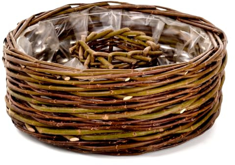 Aqbau Pflanzring Weide Ø30 cm rund mit Folie, Pflanzkorb Outdoor | Natur-Weide, Ø30 cm, innen mit Folie – für Blumen, Balkon, Terrasse, Tischdeko und Grabdeko