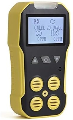 Detector de Gases, Detector Multigas, O2, CO, H2S, LEL, Carga USB, Alarma de Sonido, Luz y Vibración, Gran Pantalla Retroiluminada